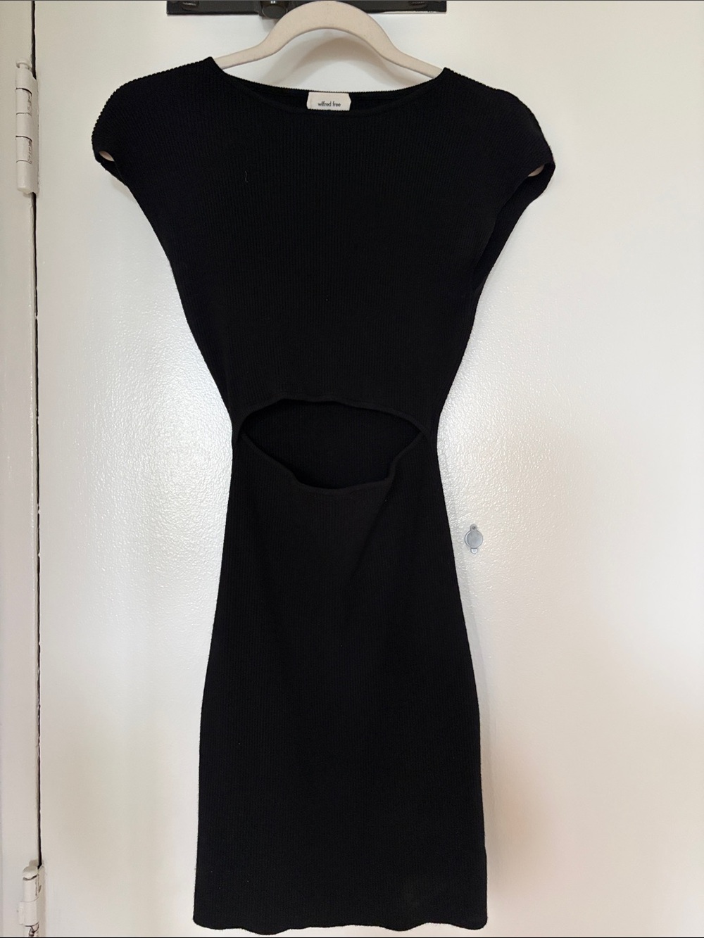 Aritzia Wilfred Black Cutout Ribbed Mini Dress
